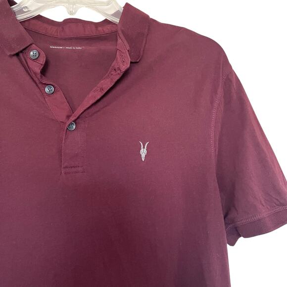 AllSaints Vidal Burgundy Maroon Short Sleeve Men’s Polo Shirt Size Medium - Picture 3 of 9